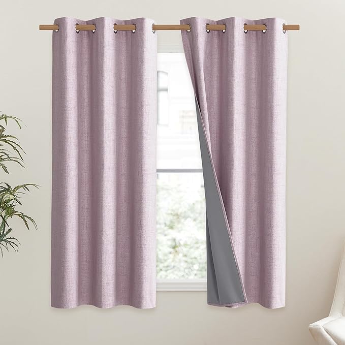 NICETOWN Pink Vintage Linen 100% Blackout Curtains - Image 2