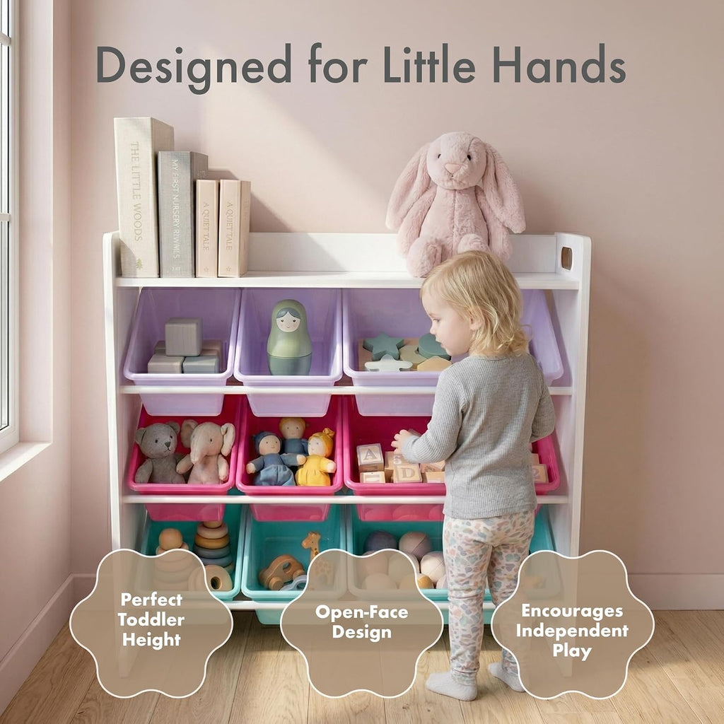 Humble Crew Kids Toy Organizer with Display Shelf, 9 Bins, 3 Tier Storage