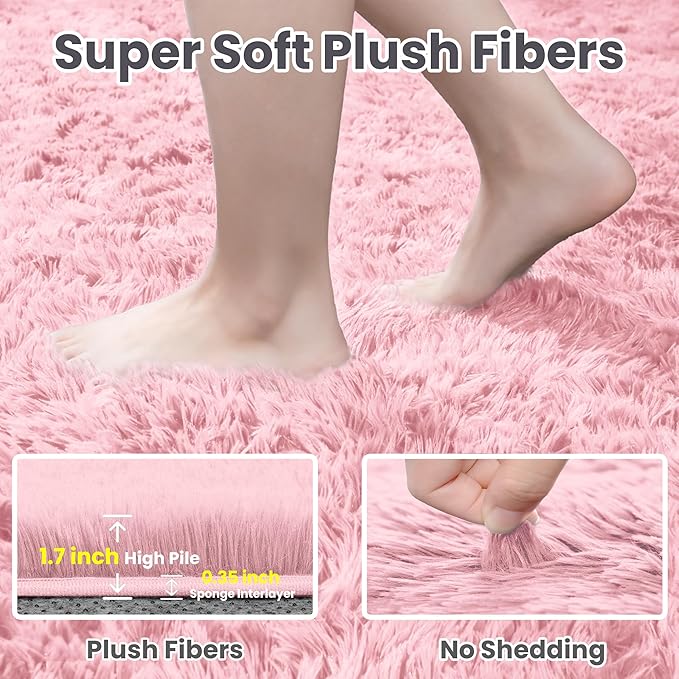 8x10 Area Rug for Living Room: Soft Fluffy Shag Pink Rugs for Bedroom, Non-Slip - Image 5