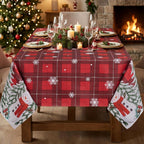 Softalker Christmas Rectangle Tablecloth 60 x 84 Inch, Snowman Red Plaid