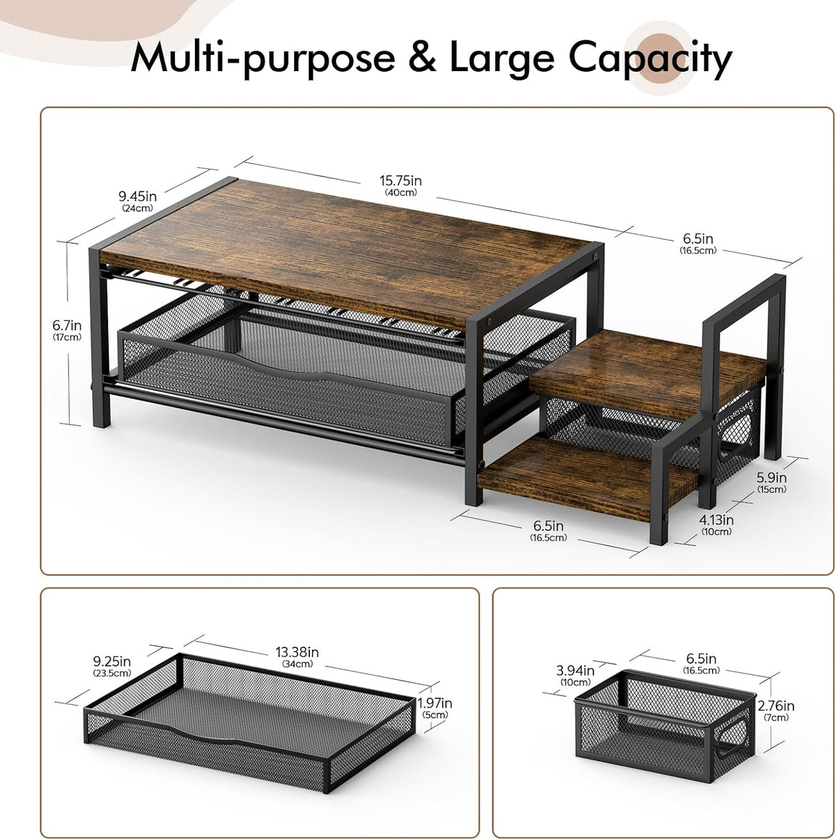 Coffee Bar Organizer for Countertop, Hold up 48 Pods, Black