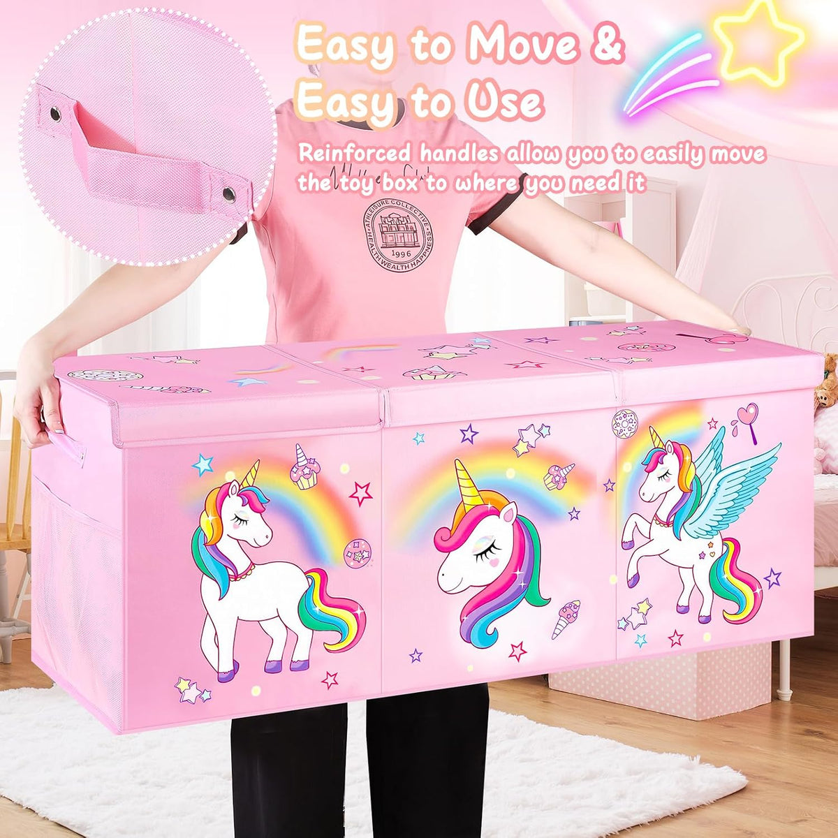 Extra
Large
Toy
Box
with
Lids,
Collapsible
Storage
Chest,
40"x16"x16"
Pink