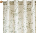 Lazzzy Green Floral Linen Curtains 96 Inch Farmhouse Back Tab Drapes by Lazzzy