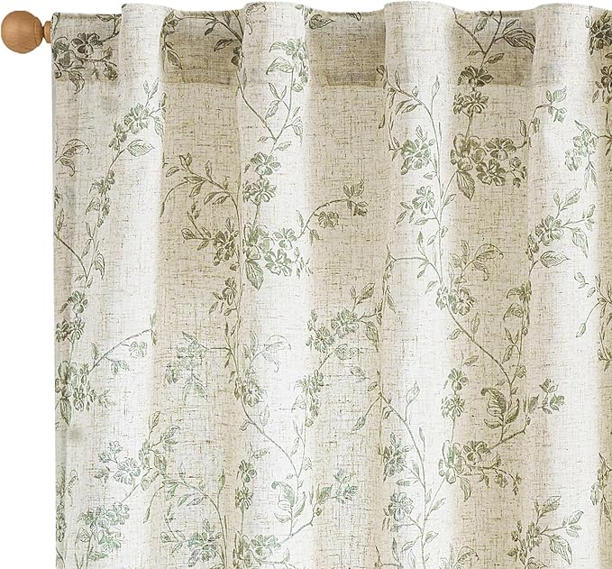 Lazzzy Floral Linen Curtains Farmhouse Extra Long Curtain by Lazzzy