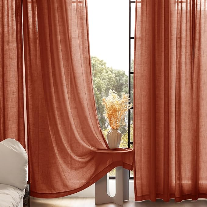 100 inch Linen Terracotta Curtains 2 Panels - Image 5