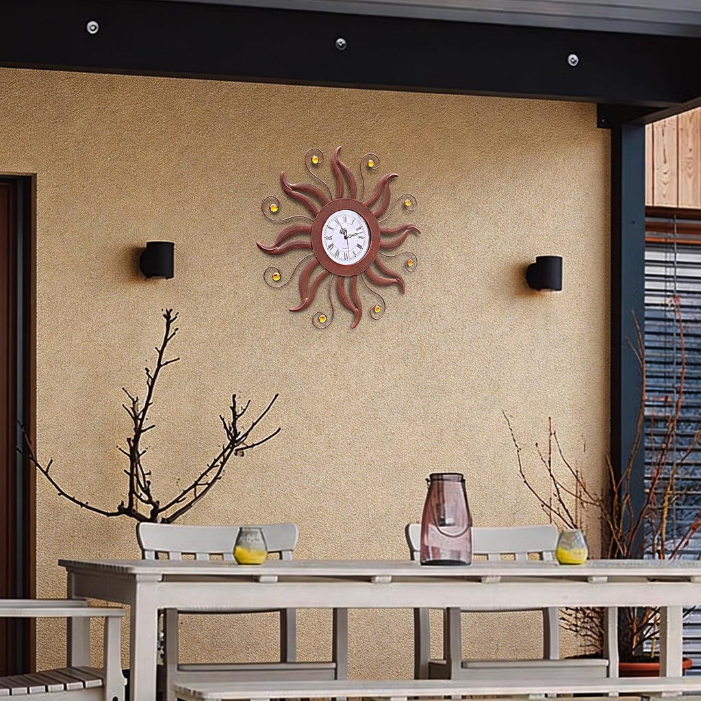 18.7 Inch Large Sun Wall Clock Mid Century Modern for Living Room Decor
