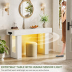 Unikito 47" Entryway Table with Sensor Light and Outlets, Rustic White