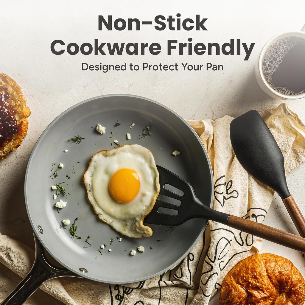 SMIRLY Silicone Kitchen Utensils Set, 22-Piece Acacia Wood Handle, Black