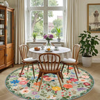Round Area Rug for Living Room: 6 ft Floral Washable Circle Rug Soft Boho - Image 4