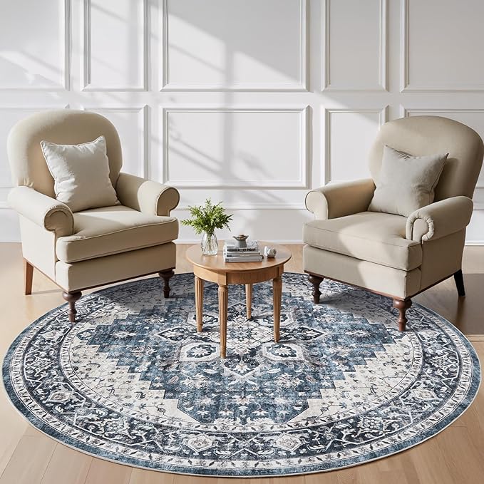 AMADA HOMEFURNISHING Round 6ft Area Rugs, Low-Profile Washable Rug by AMADAHOMEFURNISHING