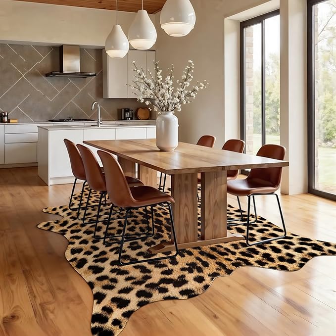 AROGAN Premium Leopard Print Rug 5.2x6.2 Feet, Machine Washable Faux Fur - Image 8