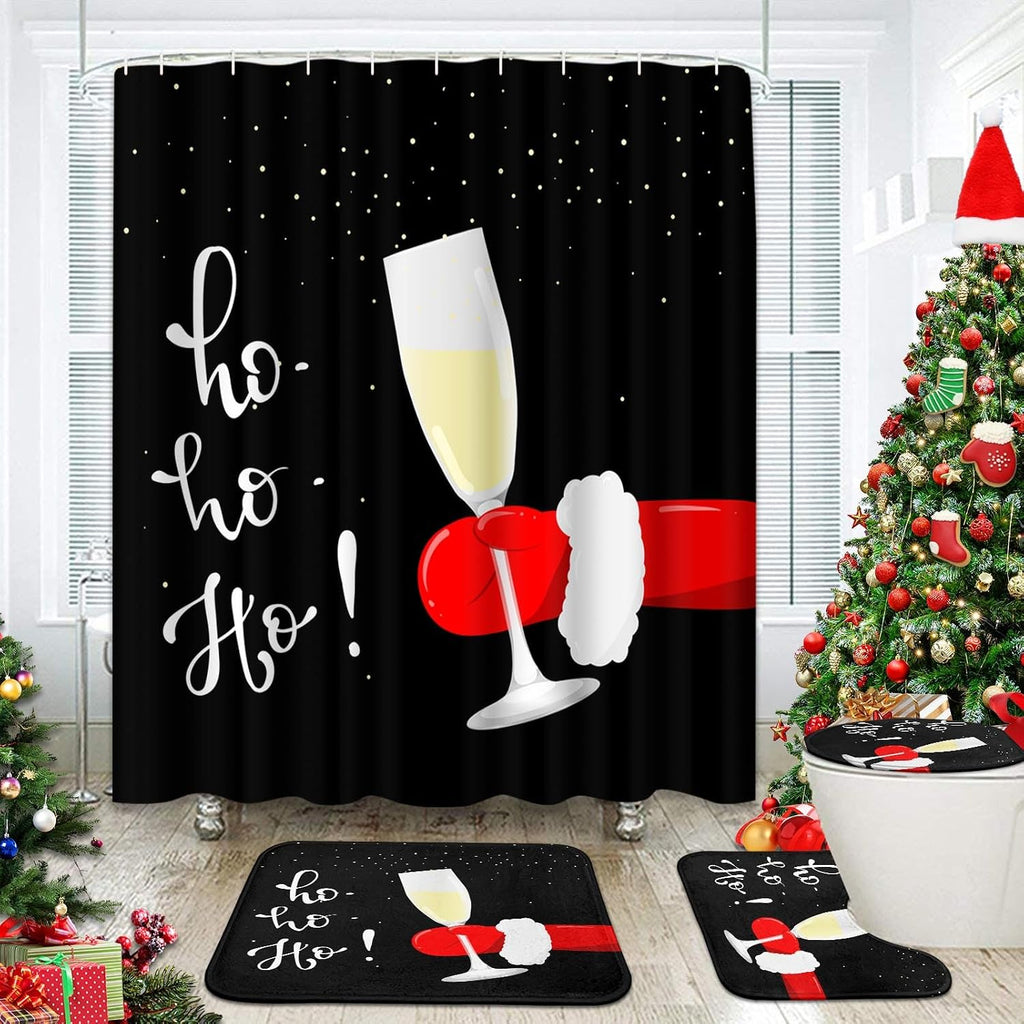 ArtSocket Christmas Bathroom Sets with Shower Curtain and Rugs Santa Claus