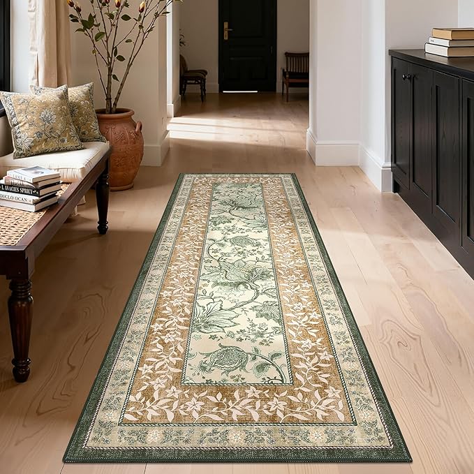 GarveeHome Terracotta Olive Sage Green Washable 5x7 Area Rugs, Botanical Grove - Image 4