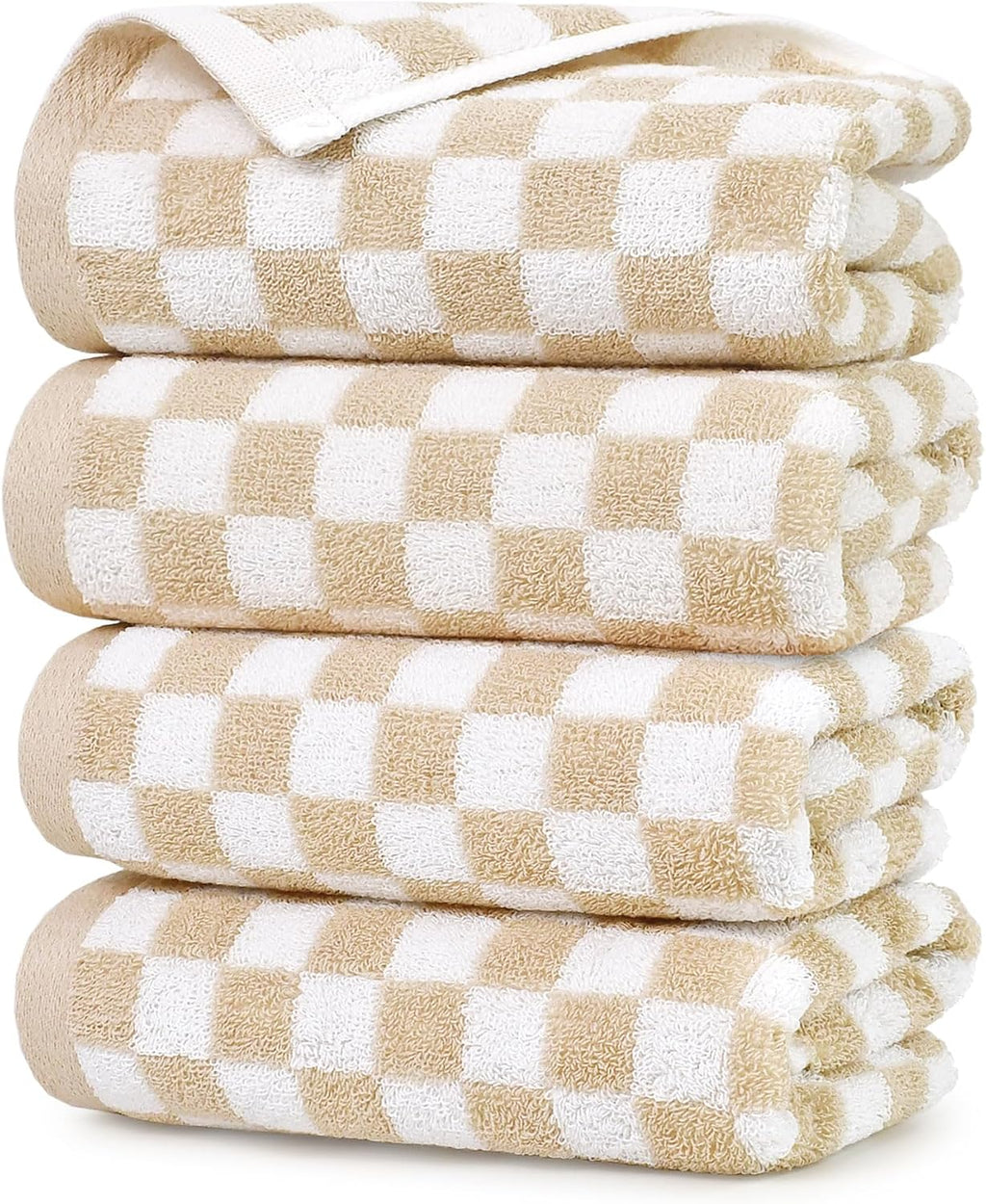 Jacquotha Beige Checkered Hand Towels - Set of 4, Cotton, 13"x29"