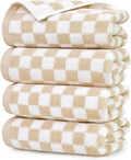 Jacquotha Beige Checkered Hand Towels - Set of 4, Cotton, 13"x29"