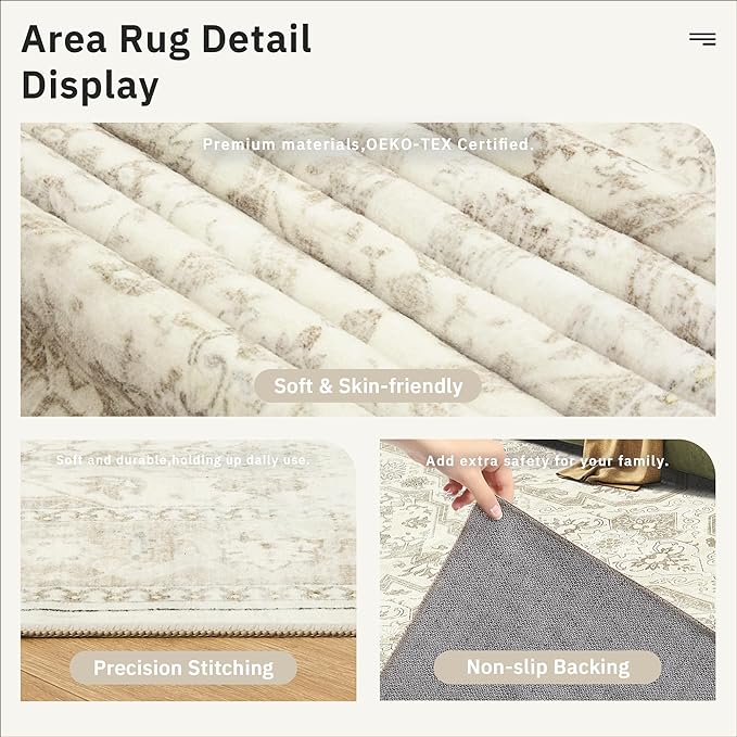 3x5 Rug, Small Area Rug for Kitchen, Machine Washable Non-Slip Throw Rug - Image 6
