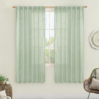 LAMIT Fresh Green Linen Boho Curtains 68 inch Length 2 Panels, Light Filtering by LAMIT