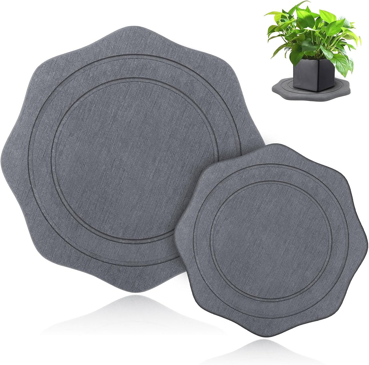 Plant Saucer for Indoors, 2 Packs 8 inch, Diatomaceous Earth Pot Saucers No Holes, Instant Dry Plant Drainage Trays for Pots, Dark Gray