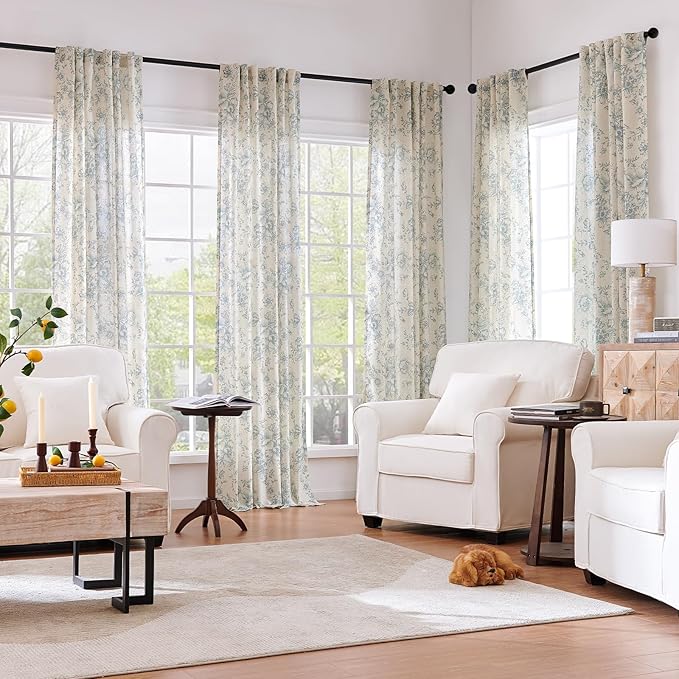 jinchan Linen Blend Curtain Floral Curtains - Image 2