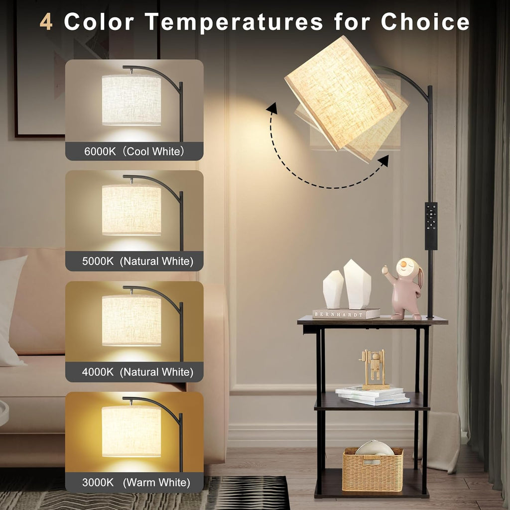 PESRAE Floor Lamp with Table & Remote, End Table with Charging Station