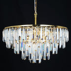Gold Modern Round Top K9 Crystal Chandelier Lighting Fixture, 8 Lights Round K9 Crystal Adjustable Hanging Lamp for Dining Room Bedroom Living Room,Hallway,Bar,Kitchen W24''