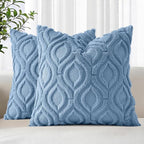 decorUhome Throw Pillow Covers 20x20 Inch Set of 2, Soft Plush Faux Wool Blue by decorUhome