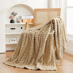Puncuntex Beige Throw Blanket 60"×80" inches Fuzzy 3D Jacquard Decorative by Puncuntex