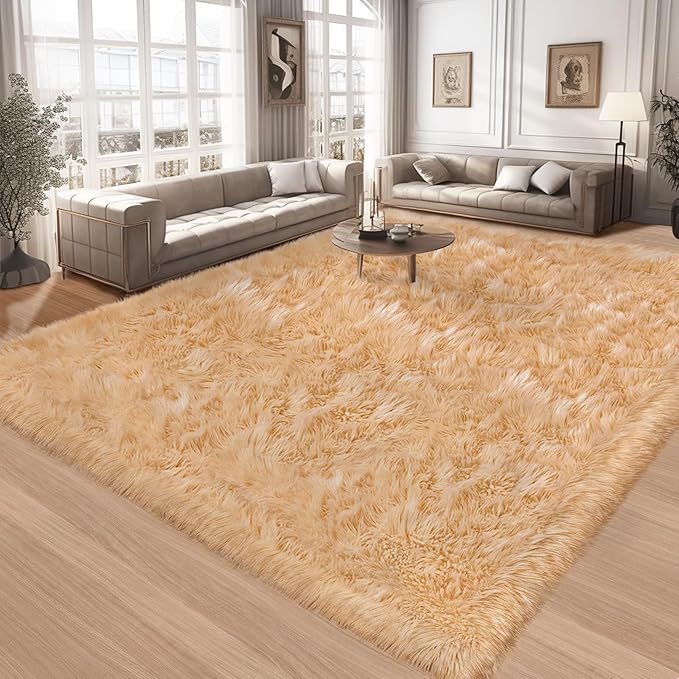 Ciicool Fluffy Faux Fur Area Rug 8 x 10 Feet, Thick Shaggy Fuzzy Rugs Floor by CIICOOLHomeDeco
