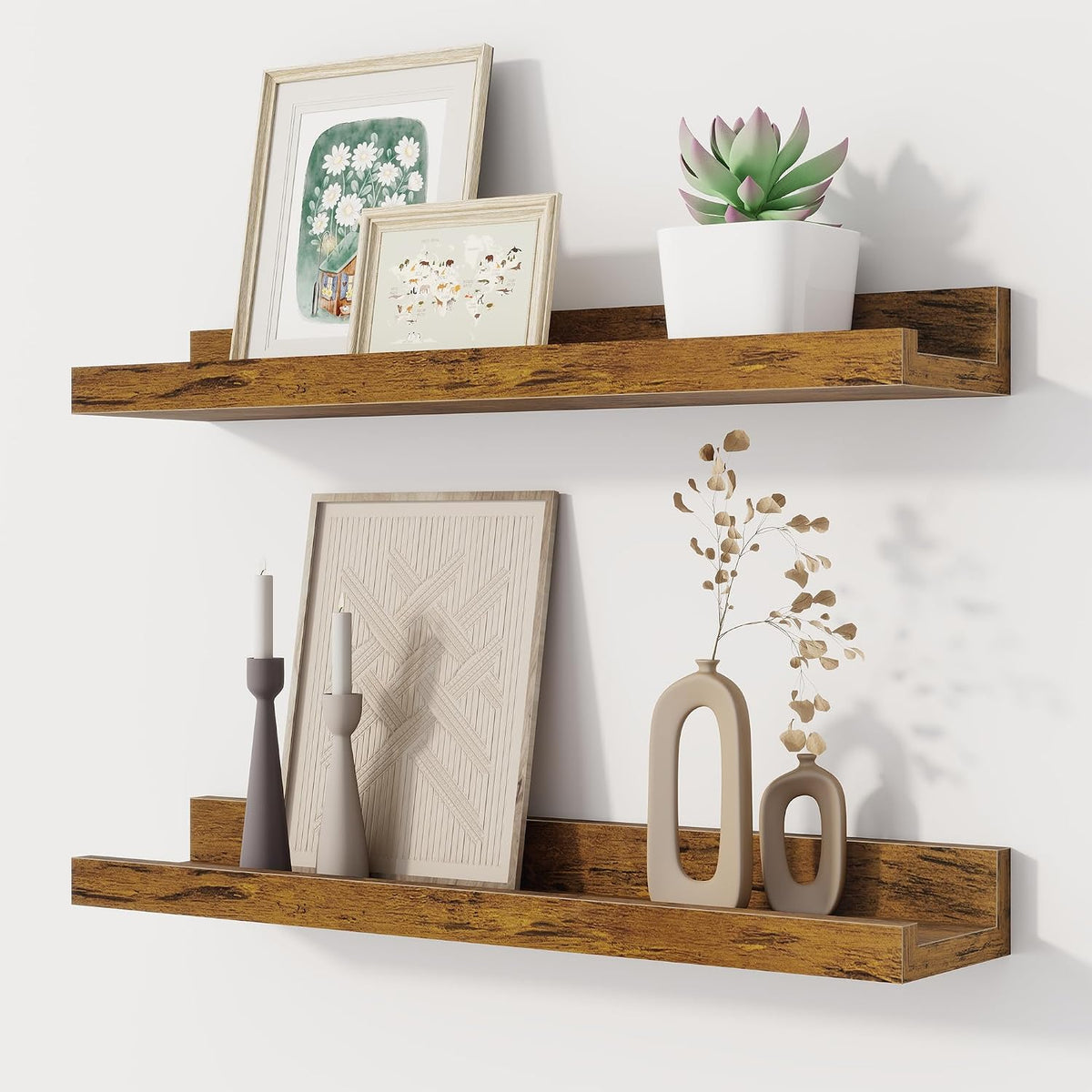 Fun Memories Picture Ledge Shelf for Wall, Floating Shelves Set of 4, 48 Inch Long Nursery Book Shelves for Toys Storage, Kids Bookshelf Wall Mounted for Books Photo Frames, Black