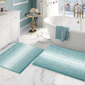 Bathroom Rugs Sets 2 Piece, Non Slip Striped Bath Mats, Aqua Green