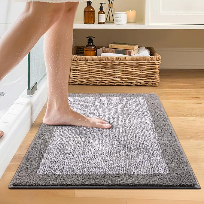 Bathroom Rugs 24x17 Non Slip Washable, Light Grey Bath Mat - Image 3
