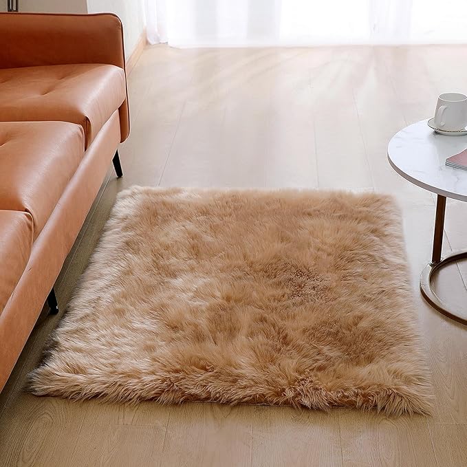 linmopm Faux Fur Rug Sheepskin Shag Fluffy Fuzzy Beige 3x4 ft Rugs - Image 3