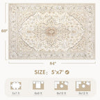 Area Rugs 5x7 Vintage Rug: Washable Living Room Rug Retro Medallion Distressed - Image 2
