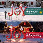 Christmas Decorations Outdoor, Solar Lighted Joy Snowman Reindeer Santa Claus Yard Sign Garden Stakes Xmas Holiday Decor for Patio Lawn Outside