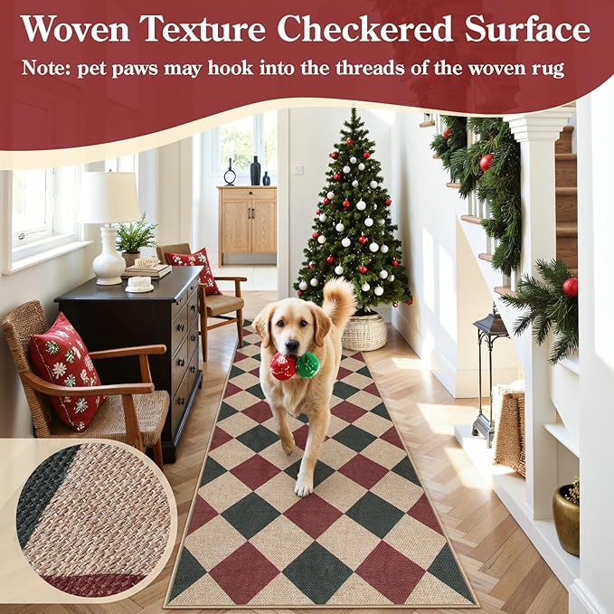 Lahome Christmas Runner Rug, 2x8 Checkered Christmas Decor Non Slip Entryway - Image 4