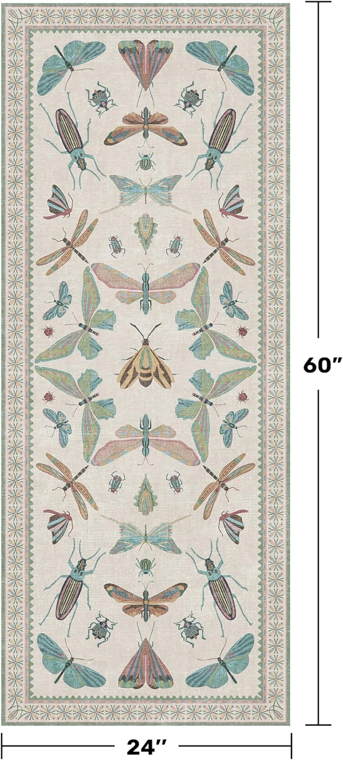 Hazo Haus Washable Non Slip Bathroom Runner Rug 2x5, Insect Boho Bath Mat - Image 2