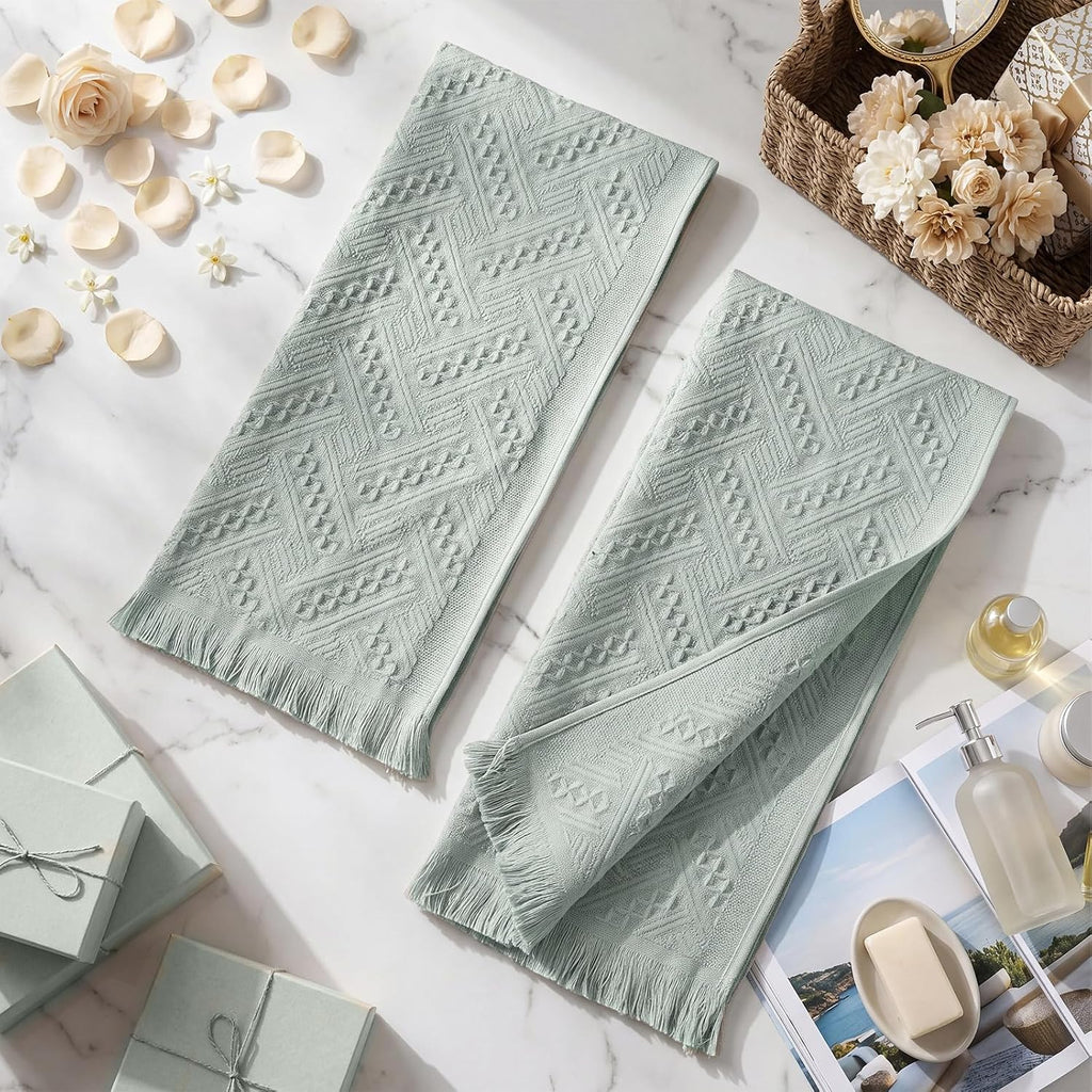 4 Pack Boho Hand Towel for Bathroom Kitchen, Mint Green