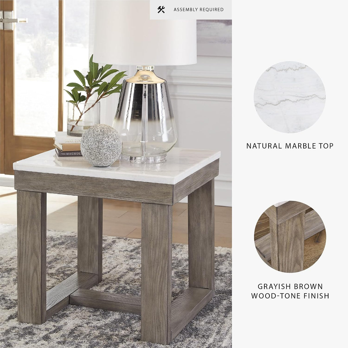 Signature Design by Ashley Square Marble End Table, 24 in, Grayish Brown