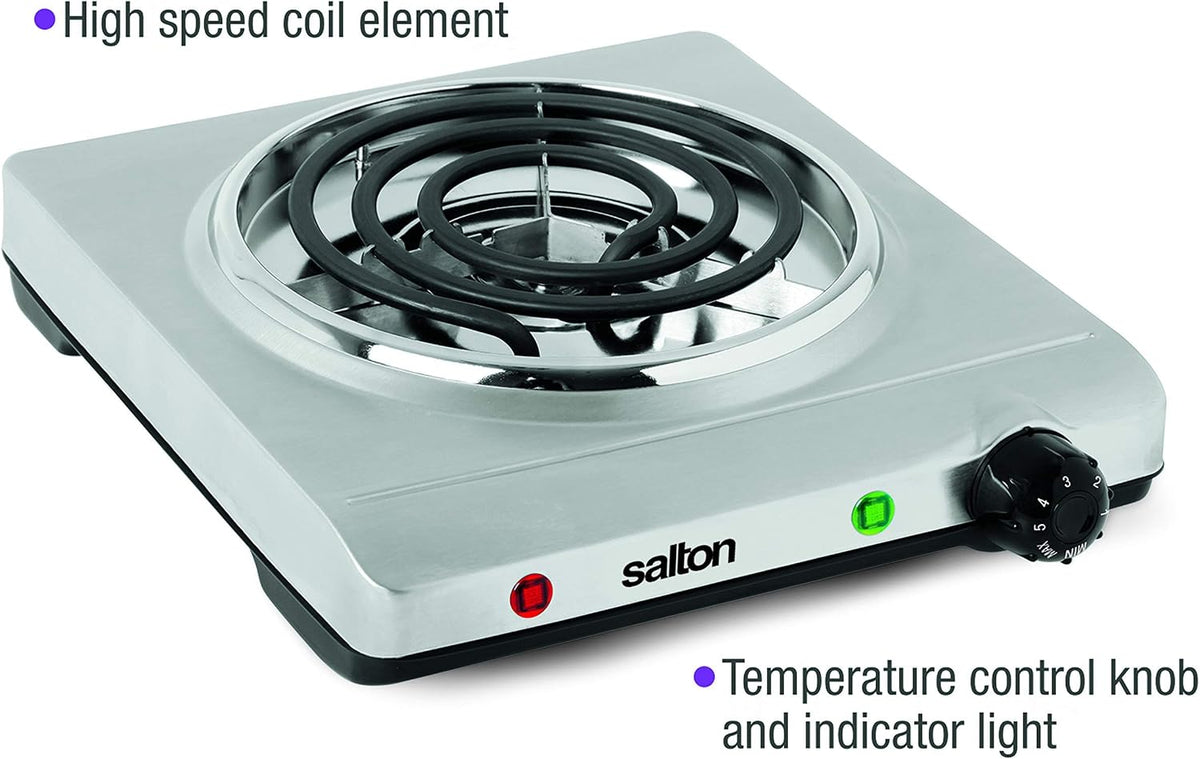 Salton Single Stainless Steel Coil Portable Electric Cooktop, 1.36 kg