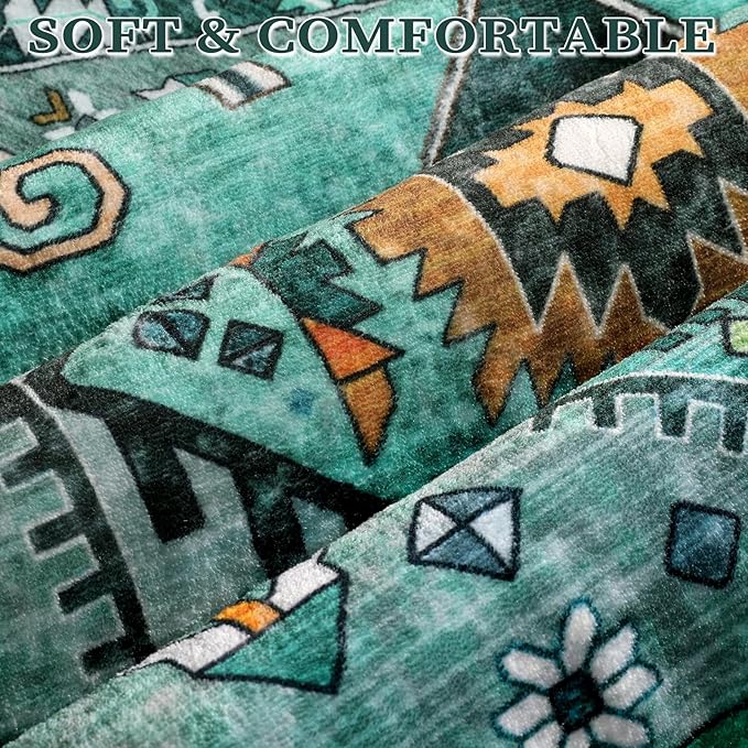 SERISSA Washable 8x10 Area Rugs Teal, Large Non-Slip Boho Living Room Rug - Image 4