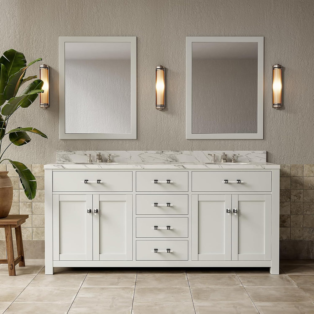 Haliwu 10 Pack White Marble Cabinet Knobs T-bar Solid Black Kitchen Handles