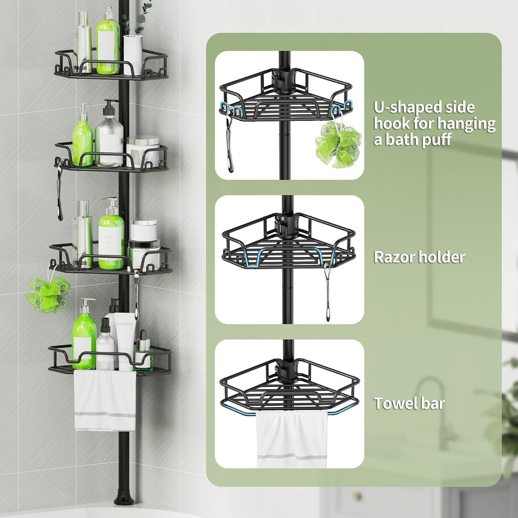 Shower Caddy Tension Pole Shower Organizer Tension Rod with Towel Bar