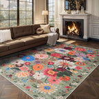 Green Area Rugs 10x14 Living Room, Non Slip Machine Washable Floral Rugs - Image 6