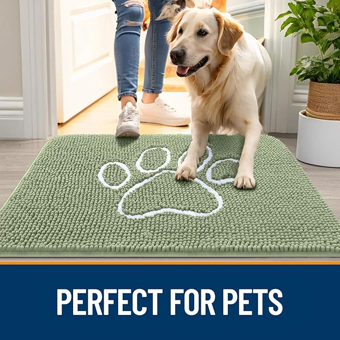 OLANLY Dog Door Mat for Muddy Paws 47x32, Paw Print Design, Absorbs Moisture - Image 6