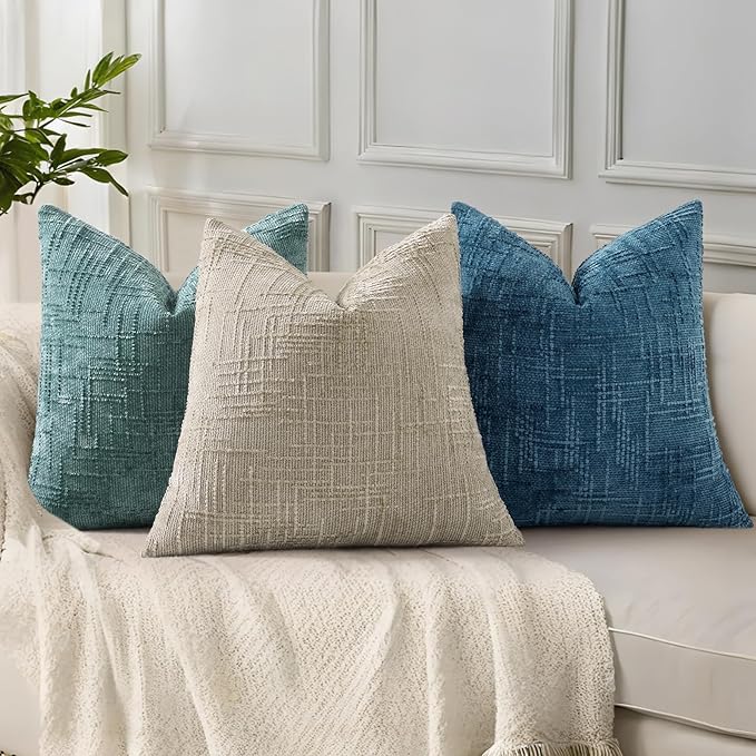 decorUhome Navy Blue Chenille Throw Pillow Covers 16x16 Set of 2 Textured Soft - Image 5