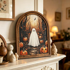 DAZONGE Halloween Wood Framed Arch Sign, Haunted Halloween Ghost Decor