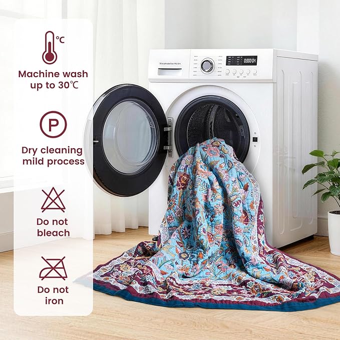 MSGKV Boho Throw Blanket for Bed 60"x80" 100% Cotton Couch Twin Size Floral - Image 7