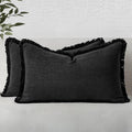 MIULEE Decorative Lumbar Throw Pillow Covers Neutral Linen Fringe Throw Pillows by MIULEE