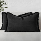 MIULEE Decorative Lumbar Throw Pillow Covers Neutral Linen Fringe Throw Pillows by MIULEE