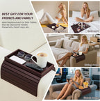 GEHE Bamboo Sofa Arm Tray, Foldable Couch Arm Tray Side Table, Anti-Falling Armrest Tables Cup Holder for Snacks, Drinks, Beers, Phone, Control, Flexible and Portable, Anti-Slip
